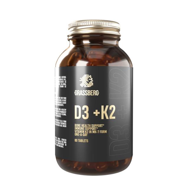 Изображение товара Грассберг Витамин D3 2000МЕ+ К2 таблетки №60 для укрепления костей и сосудов