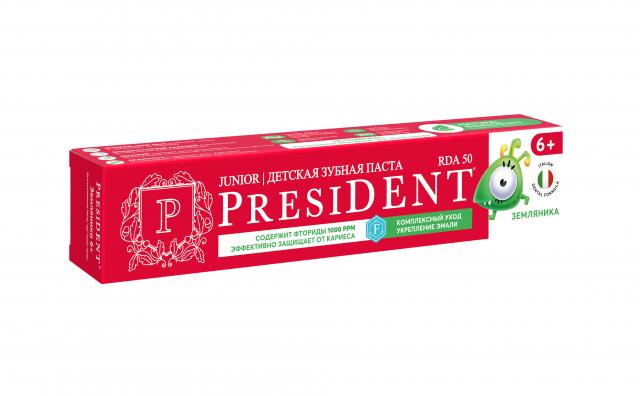 Изображение товара Детская зубная паста PRESIDENT Земляника 6+ 70г для защиты и ухода