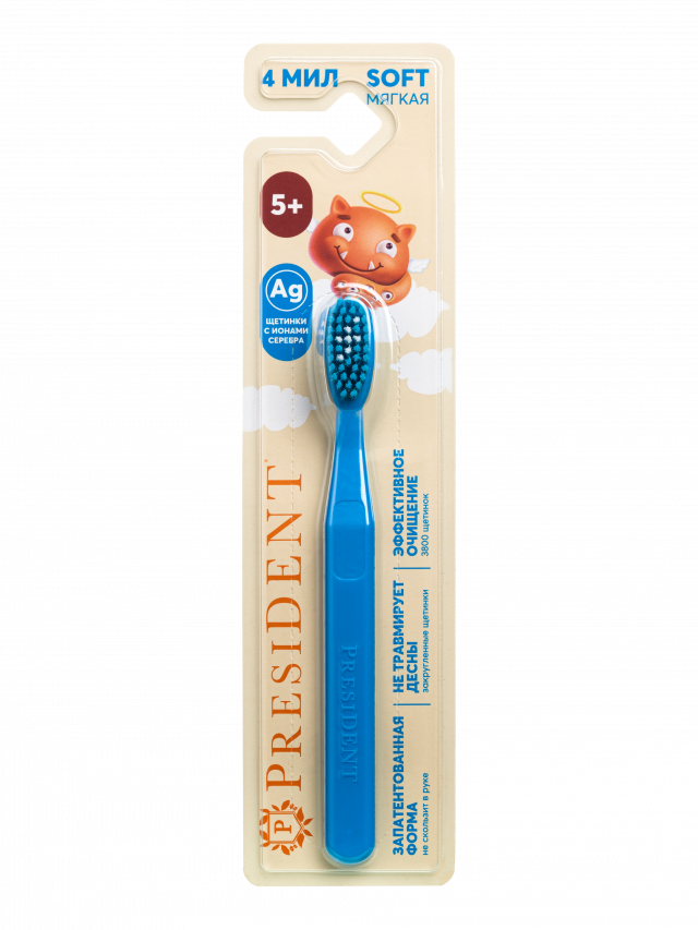 Изображение товара Президент детская мягкая зубная щетка 5+ с антибактериальными щетинками