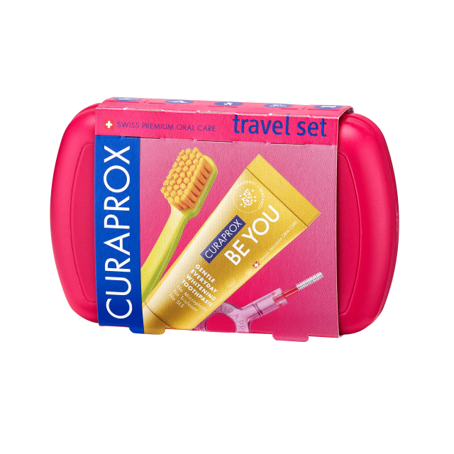 Изображение товара Курапрокс набор дорожный зубная щетка CS5460+зубная паста Восходящая звезда желтая 10мл+ершик CPS07+CPS09+держатель UHS409+бокс красный