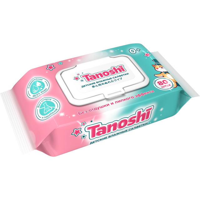 Изображение товара Детские влажные салфетки Tanoshi 80 шт гипоаллергенные для чувствительной кожи