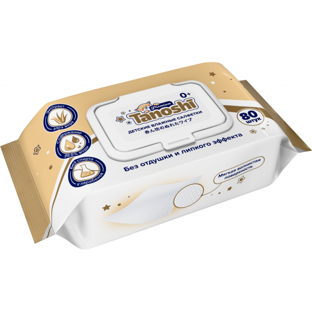 Изображение товара Таноши Премиум салфетки влажные для детей алоэ №80