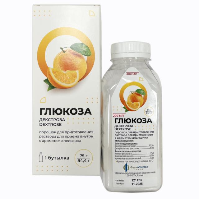 Изображение товара Глюкоза порошок для приготовления раствора внутрь 75 г с апельсиновым ароматом