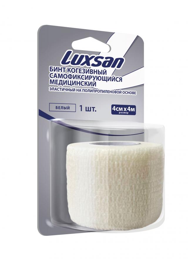Изображение товара Люксан бинт когезивный самофиксирующийся белый 4мх4см для фиксации повязок и бандажного обертывания