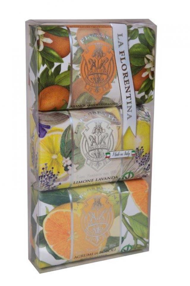 Изображение товара Набор натуральных мыл La Florentina 3 шт 200 г Лимон и Лаванда, Апельсин, Цитрус