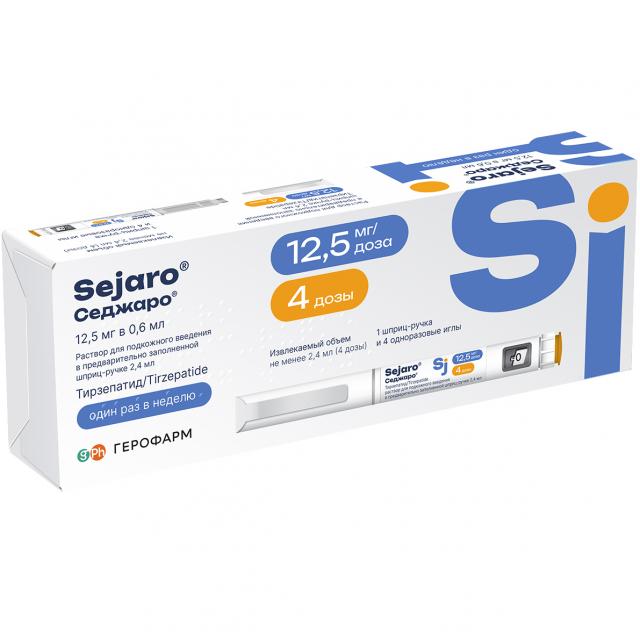 Изображение товара Седжаро раствор для подкожного введения 12,5мг/доза шприц-ручка 2,4мл №1+игла№4