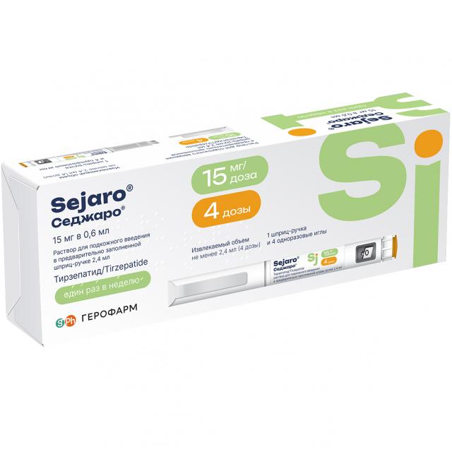 Изображение товара Седжаро раствор для подкожного введения 15мг/доза шприц-ручка 2,4мл №1+игла№4