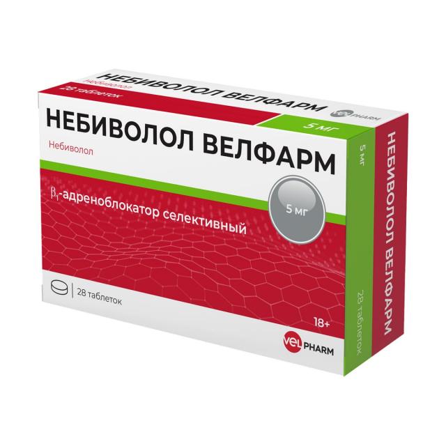Изображение товара Небиволол Велфарм таблетки 5 мг No28 - лечение гипертензии и сердечной недостаточности
