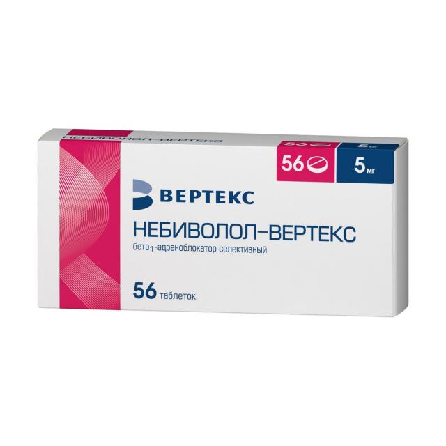 Изображение товара Небиволол - ВЕРТЕКС таблетки 5 мг 56 штук для лечения гипертензии и сердечной недостаточности