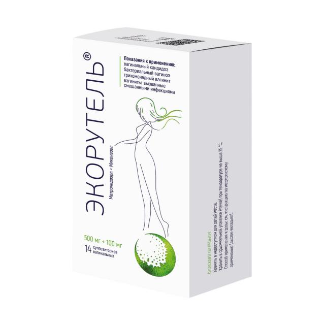 Изображение товара Экорутель суппозитории вагинальные 500мг+100мг №14