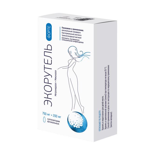 Изображение товара Экорутель Форте вагинальные суппозитории 750мг+200мг №7