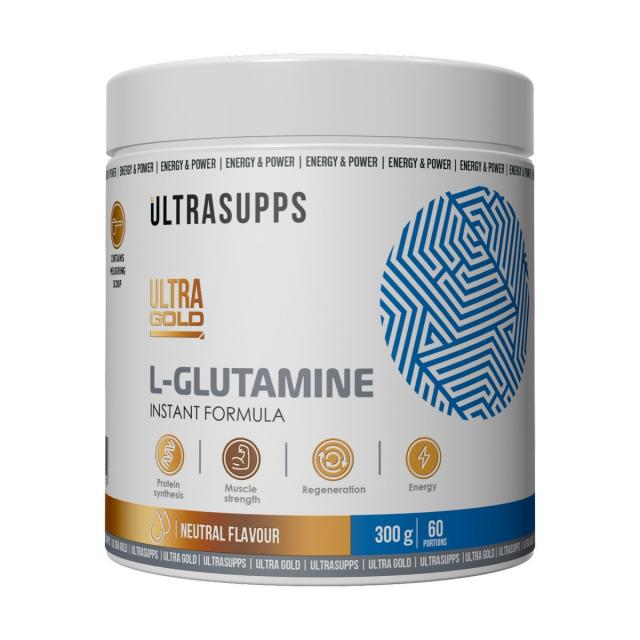 Изображение товара Премиальный порошок Gлютамина Ultrasupps Ultra Gold 300г для роста мышц Изображение товара Премиальный порошок Gлютамина Ultrasupps Ultra Gold 300г для роста мышц