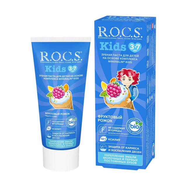 Изображение товара Детская зубная паста R. O. C. S. Kids "Фруктовый рожок", укрепление эмали, 45г Изображение товара Детская зубная паста R. O. C. S. Kids "Фруктовый рожок", укрепление эмали, 45г
