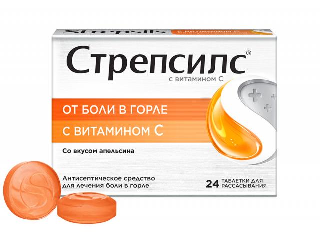 Изображение товара Стрепсилс Вит.C апельсин таблетки для рассасывания 24 шт