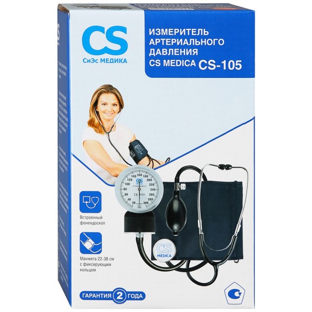 Изображение товара Механический тонометр CS-105 с встроенным фонендоскопом, домашний классический прибор