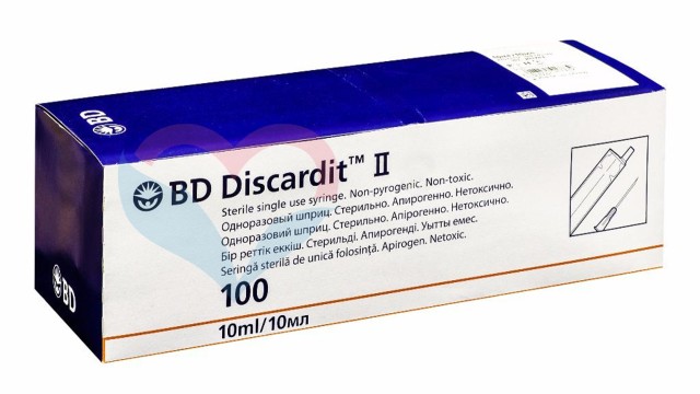 Изображение товара Шприц 2-х комп BD Discardit 10мл No100 - стерильные одноразовые медицинские шприцы